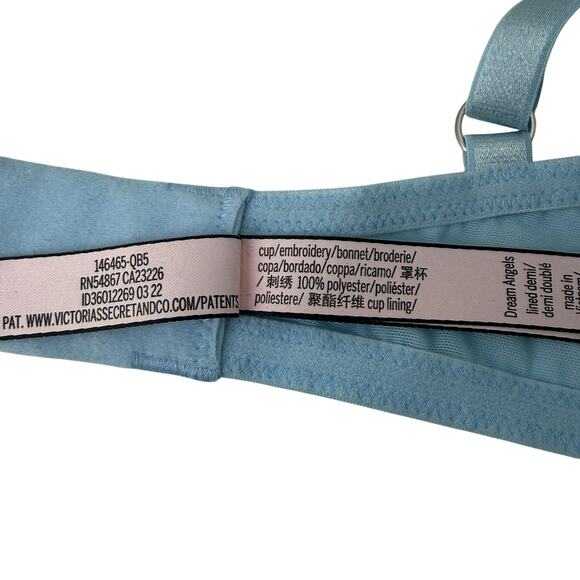 Victoria's Secret Dream Angels Breaker Blue Lemon Embroidery Demi Bra 36D - Picture 5 of 8